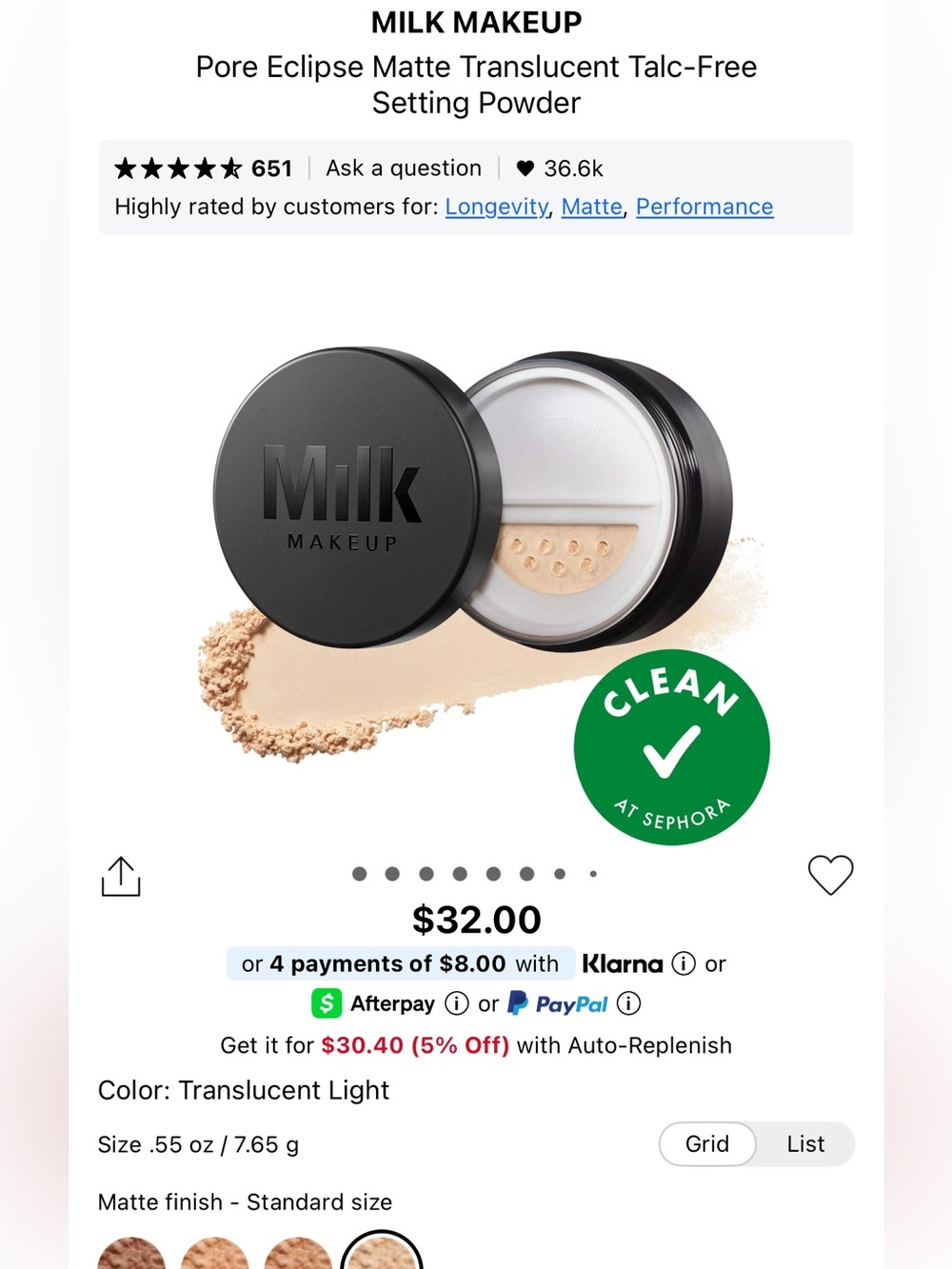 Milk Makeup Translucent Light Loose Setting Powder - White/Cream Sifter